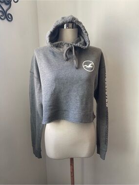 Hollister Gray Cropped Hoodie with Logo